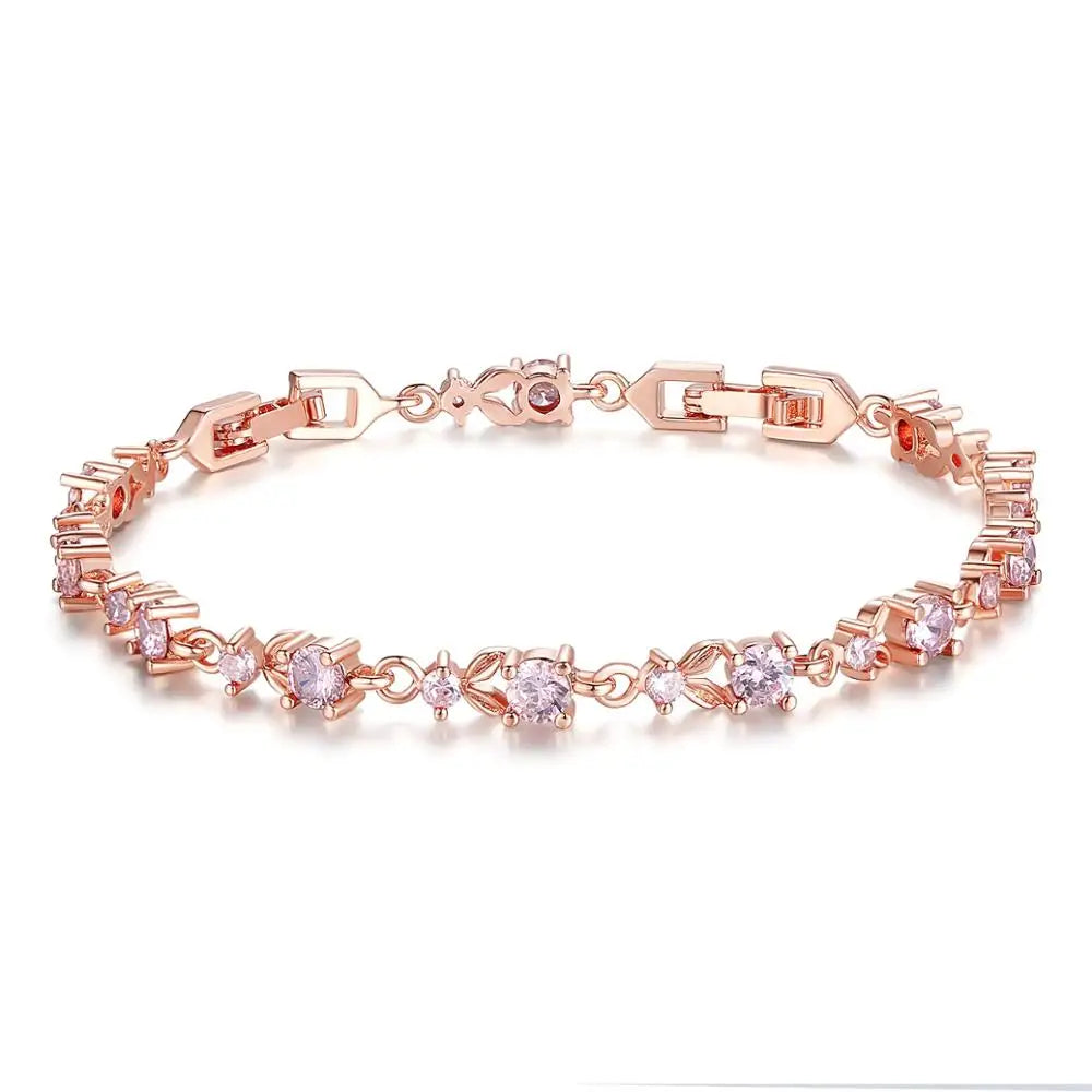 BAMOER Luxury Rose Gold Color Chain Link Bracelet for Women Ladies Shining AAA Cubic Zircon Crystal Jewelry JIB013