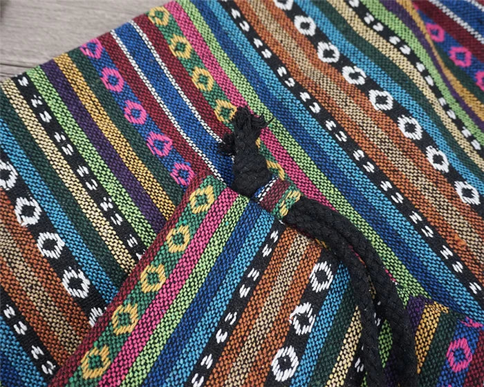 2024 Women Fabric Backpack Female Gypsy Bohemian Boho Chic Aztec Ibiza Tribal Ethnic Cottage Soft Brown Drawstring Rucksack Bags