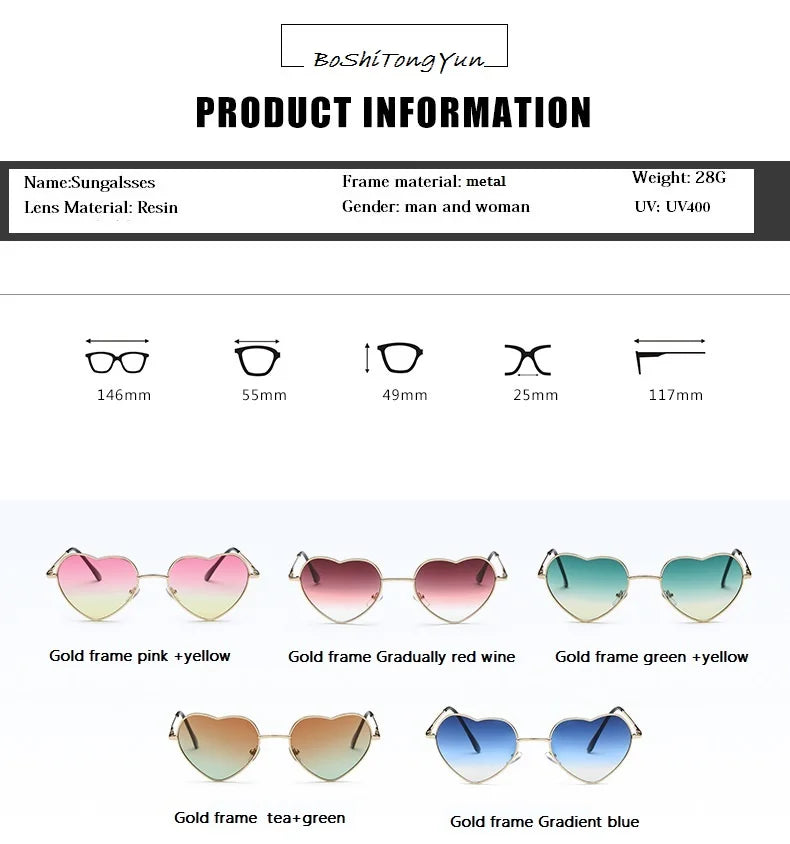 Ladies Heart Shaped Sunglasses metal Women Brand Designer Fashion Rimless LOVE Clear Ocean Lenses Sun Glasses Oculos UV400