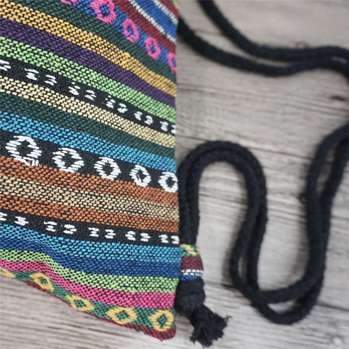 2024 Women Fabric Backpack Female Gypsy Bohemian Boho Chic Aztec Ibiza Tribal Ethnic Cottage Soft Brown Drawstring Rucksack Bags