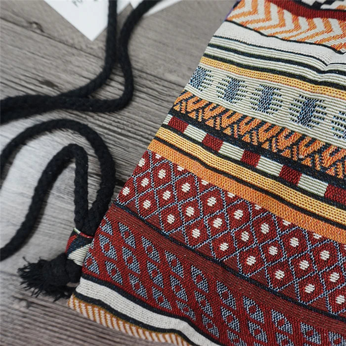 2024 Women Fabric Backpack Female Gypsy Bohemian Boho Chic Aztec Ibiza Tribal Ethnic Cottage Soft Brown Drawstring Rucksack Bags