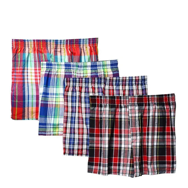 4PCS Mens Underwear Boxers Loose Shorts Men'S Panties Cotton The Large Plaid Arrow Pants Plus Size  Classic Basics Plaid