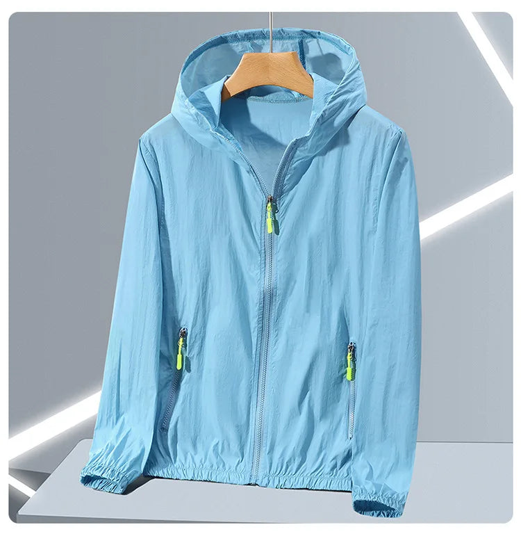 Adults Teens Breathable Ultrathin Ultralight Ice Silk Quick Dry Sun-Protective Camping Hiking Jacket Skin Coat Windbreaker