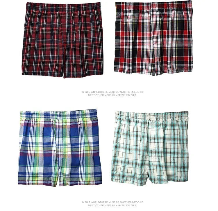 4PCS Mens Underwear Boxers Loose Shorts Men'S Panties Cotton The Large Plaid Arrow Pants Plus Size  Classic Basics Plaid