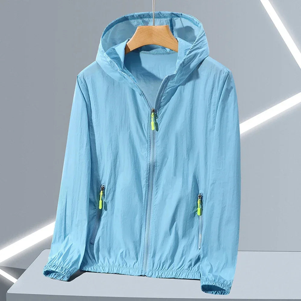 Adults Teens Breathable Ultrathin Ultralight Ice Silk Quick Dry Sun-Protective Camping Hiking Jacket Skin Coat Windbreaker