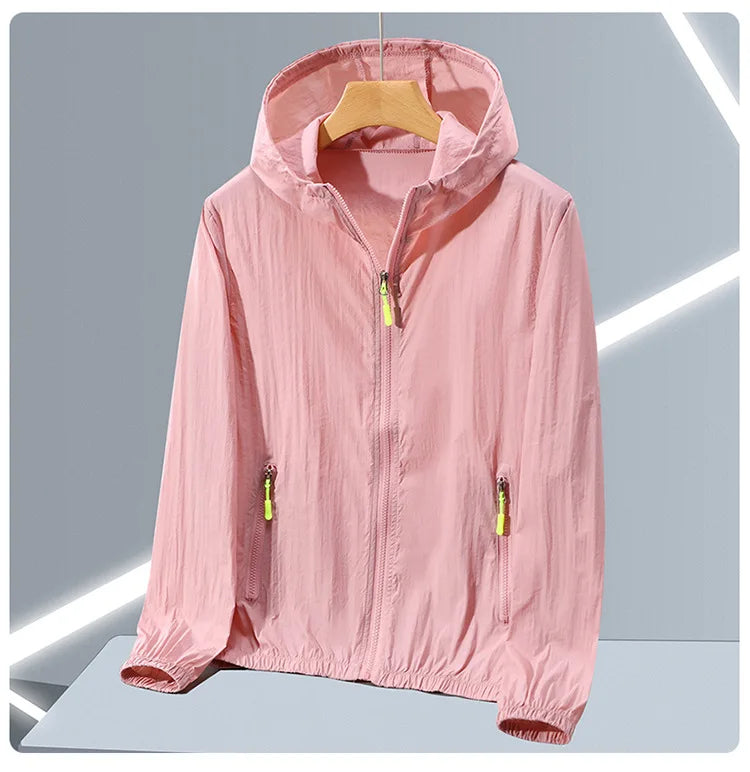 Adults Teens Breathable Ultrathin Ultralight Ice Silk Quick Dry Sun-Protective Camping Hiking Jacket Skin Coat Windbreaker