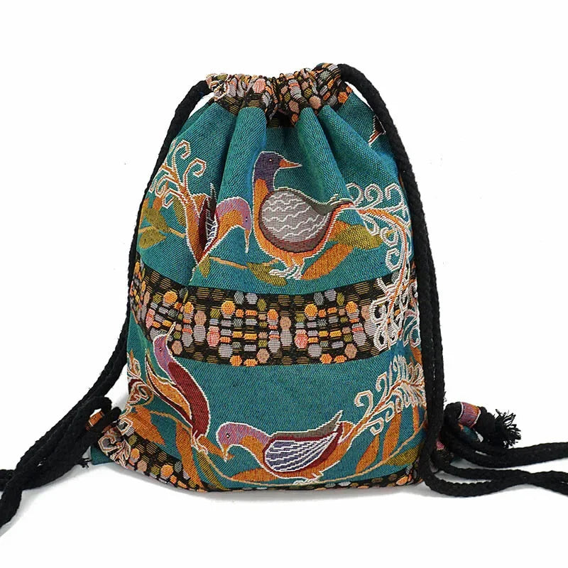 2024 Women Fabric Backpack Female Gypsy Bohemian Boho Chic Aztec Ibiza Tribal Ethnic Cottage Soft Brown Drawstring Rucksack Bags