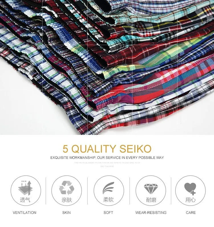 4PCS Mens Underwear Boxers Loose Shorts Men'S Panties Cotton The Large Plaid Arrow Pants Plus Size  Classic Basics Plaid