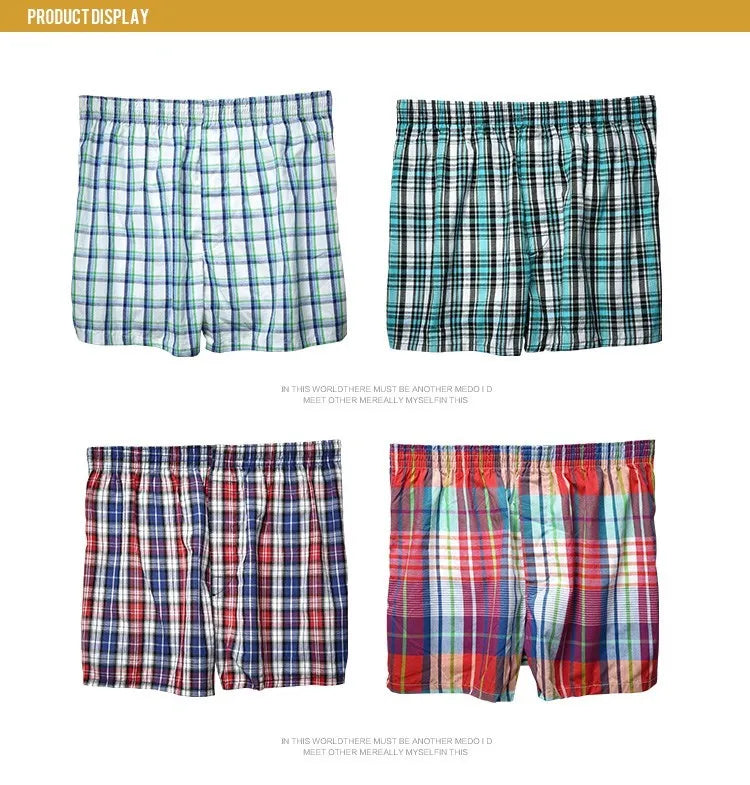 4PCS Mens Underwear Boxers Loose Shorts Men'S Panties Cotton The Large Plaid Arrow Pants Plus Size  Classic Basics Plaid