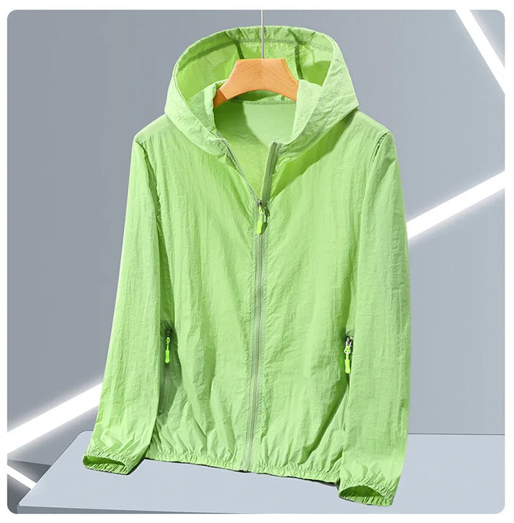 Adults Teens Breathable Ultrathin Ultralight Ice Silk Quick Dry Sun-Protective Camping Hiking Jacket Skin Coat Windbreaker